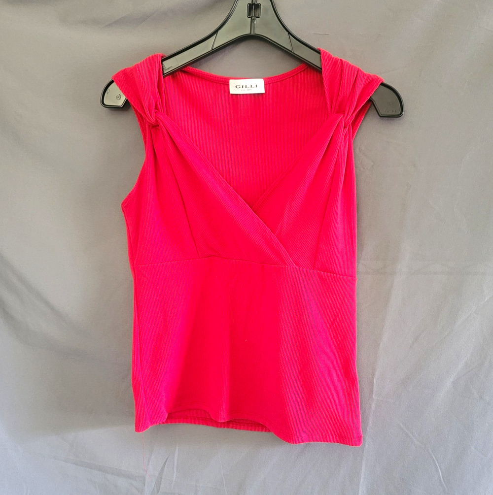 GILLI Pink Ribbed Knit Sleeveless Wrap V-Neck Women's Tank Top Size M